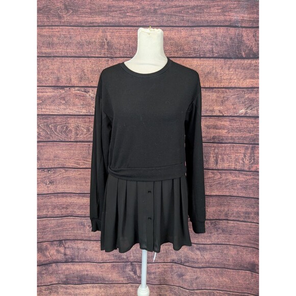 Kai Aakmann Pleated Black Unisex Chiffon Shirt Dress Twotone Sleeves Size Small - Picture 1 of 9
